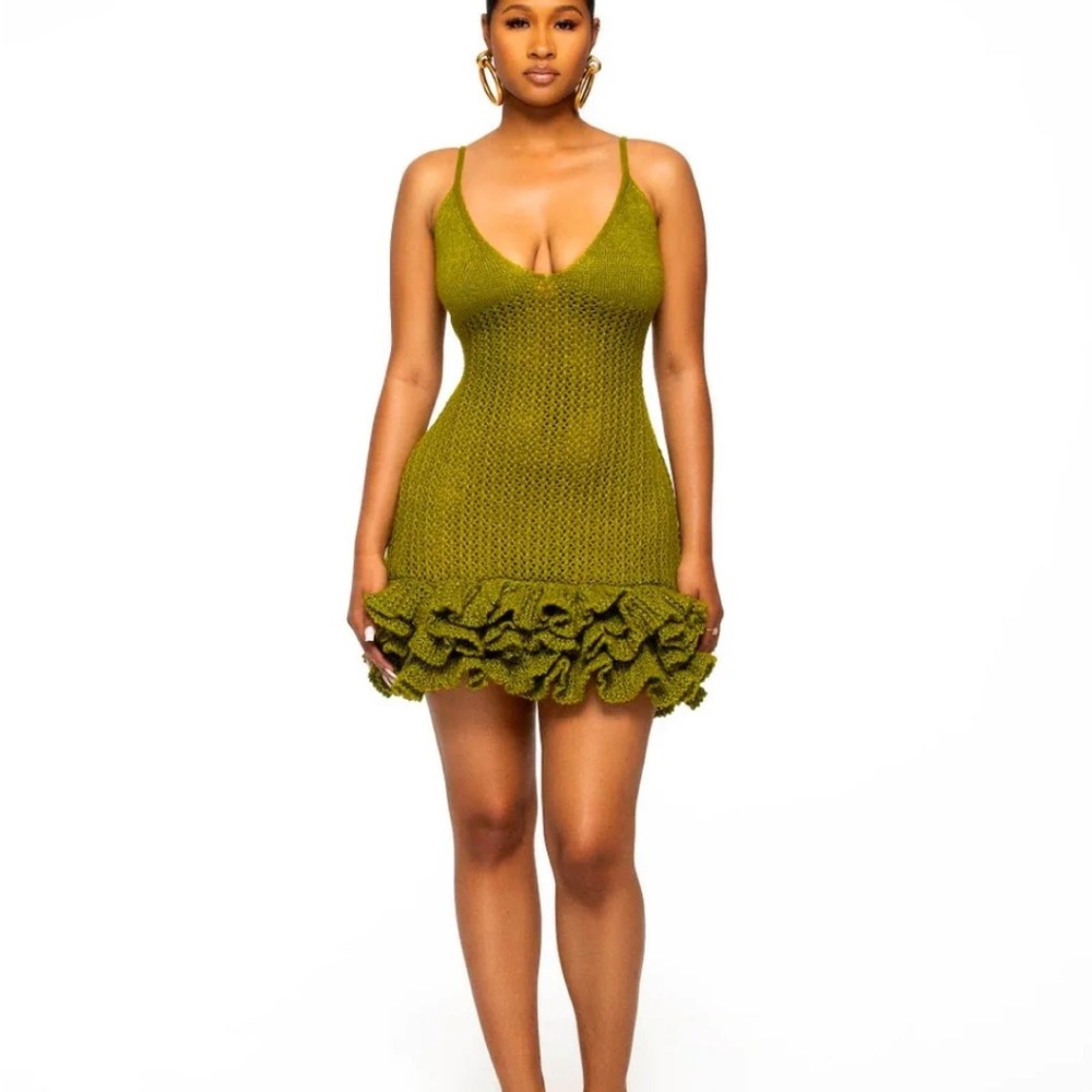 Hanifa Green Tiered Ruffled Bodycon Mini Dress
